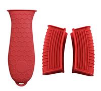 SEWACC 3pcs Red Silicone Pot Handle Sleeve Set with Heat Insulation, Non-Slip Pot Side Handle Covers for Kitchen Cooking and Cookware Protection