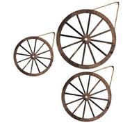 SEWACC 3Pcs Rustic Wooden Wagon Wheel Hanging Decor Vintage Poplar Wood Wall Art Pendant for Living Patio Farmhouse Party Decoration
