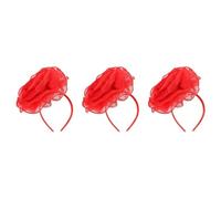 SEWACC 3pcs Vintage Large Lace Floral Headband Retro Bridal Hair Accessory for Wedding Bridesmaids Red Mesh Flower Hairband Elegant Ceremony Decoration