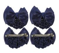 SEWACC 4 Pcs Women Bow Hairnet Clip with Spring Barrette, Blue Three-Layer Mesh Hair Net Bun Accessories for Nurses and Flight Attendants