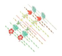 SEWACC 42Pcs Hawaiian Party Paper Straws Biodegradable Cocktail Drinking Straws with Tropical Decor Design for Cold and Hot Drinks Summer Supplies for Outdoor Picnics and Barbecues