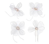 SEWACC 4pcs Flower Hair Accessories Set for Women Wedding, Includes 2 Four-Petal Hairpins, 1 Three-Petal Hairpin and 1 Flower Hair Comb, Elegant White Silk Floral Clips for Brides and