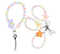SEWACC 4pcs Handmade Beaded Phone Lanyard Wrist Straps with Colorful Flower Charms Mobile Phone Chain for Keychain Backpack Decoration Kawaii Aesthetic Accessories