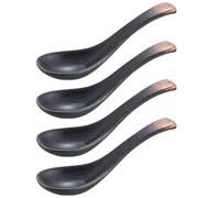 SEWACC 4pcs Japanese Style Ceramic Soup Spoon Black Small Ramen Soup Spoon with Anti-scalding and Sturdy Features for Home and Restaurant Use