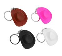 SEWACC 4Pcs Mini Western Cowboy Hat Keychain Set Small Decorative Hat Keyrings in White Pink Brown Black for Party Favors Backpack Pendant Accessories