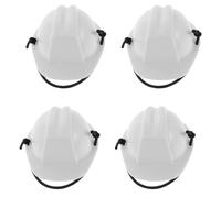 SEWACC 4pcs Miniature Pet Safety Helmet with Spring Rope Connection, White Plastic Construction Hard Hat Style, Custom Fit for Small Pets like Cats, for Social Media Posts and Park Walks