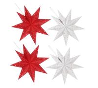 SEWACC 4pcs Paper Star Lanterns Hanging Ornaments Red White Nine-Pointed Christmas Paper Shade Portable Decorative Star Lampshades for Birthday Wedding Party Home Classroom
