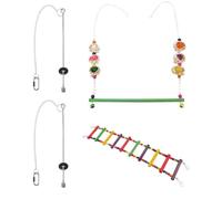 SEWACC 4pcs Pet Swing Ladder Bird Cage Accessories Wooden Swing Ladder Set for Birds and Parrots Resting Feet