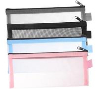 SEWACC 4Pcs Portable Zipper Pencil Pouches Durable Multi Function Storage Bags for Stationery Cosmetics Travel Accessories Convenient Receipt Pencil Holders Black Gray Blue Pink