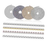 SEWACC 4Pcs Rhinestone Chain Trim for Clothing Brass Base Shiny Decorative Dress Embellishment DIY Wedding Craft Materials Silver Gold Pearl Colors