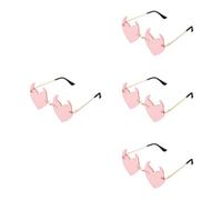SEWACC 4pcs Rimless Devil Sunglasses Heart-shaped Glasses for Women Men Halloween Beach Events Gold Frame Pink Lens
