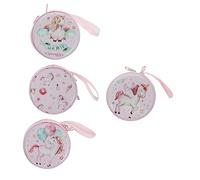 SEWACC 4PCS Tinplate Earphone Carry Case Small Storage Pocket for Earbuds Coin Purse with Mixed Unicorn Pattern Portable Protective Organizer for Travel Daily Use