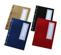 SEWACC 4pcs Vintage Hardcover Blank Journals with Chinese Calligraphy Style Retro Stitching Notebooks for School Office Writing Drawing and Meeting Notes