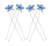 SEWACC 4pcs Wedding Hair Pins with Blue Rhinestone Butterfly Decoration, Metal Sturdy Materials, Classic Appearance Hair Accessories for Brides on Valentine's Day