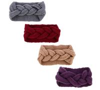 SEWACC 4pcs Winter Ear Warmer Headband for Women Knitted Woolen Wrap with Buttons for Fixing Face Mask Rope, Stylish and Practical for Cold Days and Outdoor Walks Random Color