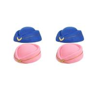 SEWACC 4pcs Women's Flight Attendant Beret Hats for Stage Performance Elegant Felt Stewardess Caps in Pink and Royal Blue Costume Accessory for Theatre and Role Play