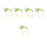 SEWACC 5pcs Cute Caterpillar Flower Headbands for Women Cartoon Style with Green Leaf and Pink Blossom Design Soft Comfortable Hairbands for Daily Wear and Party Accessories