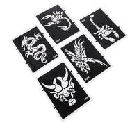 SEWACC 5pcs Hollow-out Temporary Tattoos Stencils for Body Art Drawing with Glitter Effect Pvc Material Dragon Wolf Tiger Designs Suitable for Halloween and Pageant