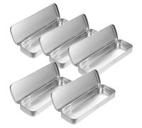 SEWACC 5pcs Metal Pen Case Frosted Single Layer Rectangular Pencil Box Stationery Organizer for Students School Supplies Silver