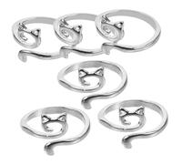 SEWACC 6Pcs Alloy Yarn Guide Rings Lightweight Crochet Knitting Rings with Open Design for Finger Knitting and Hand Weaving DIY Craft Accessories Cat Pattern Silver