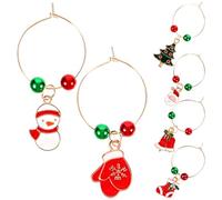 SEWACC 6pcs Christmas Wine Glass Charms Rings Set, Colorful Pendant Markers for Party Wine Glasses, Holiday Drink Identifier Accessories for Festive Gatherings