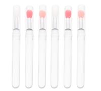 SEWACC 6Pcs Portable Silicone Lip Brush Set with Lids, Soft Lipstick and Lip Mask Applicators for Makeup and Eyeshadow, Handles with Pink and Red Brush Heads, Travel-Friendly Cosmetic