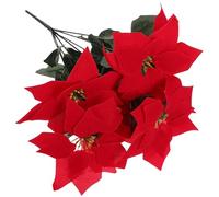 SEWACC 7-Head 42-Leaf Artificial Poinsettia Plant Faux Flower Pot for Garden Patio and Holiday Floral Decor Realistic Outdoor Indoor Flower Backdrop