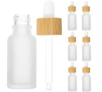 SEWACC 8Pcs 20Ml Frosted Glass Essential Oil Bottles with Bamboo Wood Rings, Portable Mini Dropper Bottles for Travel, Refillable Perfume and Liquid Containers