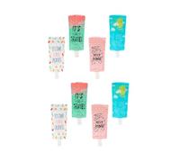 SEWACC 8pcs Foldable Travel Lotion Bags 100ml Refillable Shampoo and Emulsion Containers Multipack with Green Star, Blue Sky, White Dot, and Pink Plane Designs for Toiletries Storage