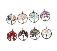 SEWACC 8pcs Tree of Life Chakra Crystal Quartz Pendants for Jewelry Making Handmade Mini Wire Wrapped Natural Gemstone Charms Mixed for DIY Necklace Accessories