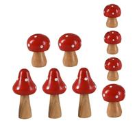 SEWACC 9pcs Wooden Mini Mushroom Garden Decor Realistic Micro Landscape Ornaments for Fairy Garden Accessories Wood Material Compact Red Color for Home and Outdoor Decoration
