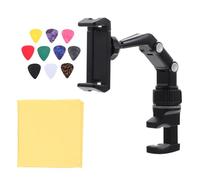 SEWACC Adjustable Guitar Music Phone Holder Clip with Microphone Stand and Music Score Rack, Black-grey Plastic Clamp for Musicians, Includes Cleaning Cloth, Compatible with Musical