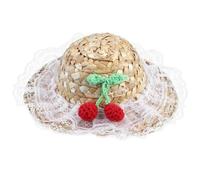 SEWACC Adorable Hat for Cats and Puppies with Sun Block Feature, White round Woven Material, for Parties and Photo Taking, Size S