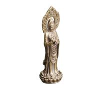 SEWACC Antique Brass Avalokitesvara Figurine Buddha Desktop Adornment for Home Office Hotel Decor Stable Base Buddhist Statue for Fortune and Tabletop Display