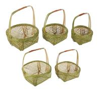 SEWACC Bamboo Woven Basket Green Colour 5pcs with Handle Large-capacity Comfortable to Grasp Storage Container for Park and Wedding Present