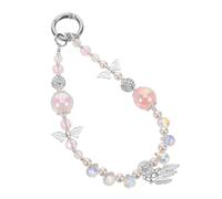 SEWACC Beaded Phone Charm Strap with Butterfly Crystal Pendant Chic Wristlet Lanyard for Women Versatile Mobile Phone and Keychain Accessory Secure and Stylish Daily Use