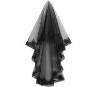 SEWACC Black Halloween Veil Headdress for Women, Two Layers Polyester Lace Veil with Strong Quality and Good Workmanship, for Cosplay Party and Masquerade Bridal Accessories