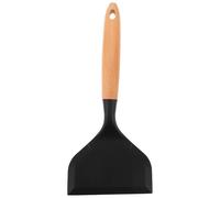SEWACC Black Silicone Turner Spatula for Non-Stick Pans Wide Edge Flat Kitchen Cooking Utensil Wooden Handle Suitable for Pancakes Fish Steak Baking