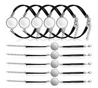 SEWACC Blanks Bezel Bracelet Tray Bracelet 10pcs Sublimation Bracelet Round Bezel Blank Bangle with Artificial Leather Belt for Crafting DIY Bracelets Making Decorative Friendship