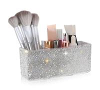 SEWACC Bling Makeup Brush Holder Luxury Vanity Organizer with Compartments Stylish Cosmetic Storage Box for Home Office Sparkling Rhinestone Accents for Teen and Women