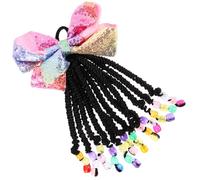 SEWACC Braided Ponytail Hair Extensions Synthetic Beaded Ponytail Wig Large Colorful Bowknot Hair Piece for Party and Daily Wear