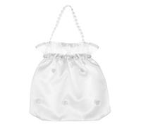 SEWACC Bride Bag Wedding Day Satin Bridal Wedding Money Bag White Satin Flower Decorated Handbag Bridal Bridesmaid Wedding Handbag for Wedding Party Favors Bridal Dolly Bag