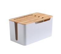 SEWACC Cable Organizer Box Large Capacity Router Holder with Bamboo Lid Cable Management Container for Desk Office Living Protects and Hides Power Strips and Wiring Efficiently White