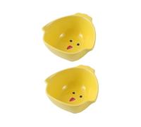 SEWACC Ceramic Chicken Food Dishes PET Feeding Dish Washable Easy to Install 9.7X9.5Cm Yellow Chicken Design for Canary Cockatiel Cage Use