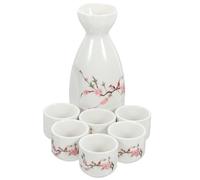 SEWACC Ceramic Sake Set with Cups, 250ml Flagon, White Japanese Style | Wide Mouth Narrow Neck Design, 30ml Cups, Classic Retro Serving Set for Rice Wine and Tea