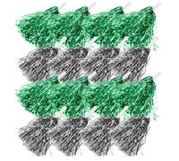 SEWACC Cheerleading Pom Poms Reusable PET Hand Flowers 24pcs | Silver and Green Set, Visual and Tactile Stimulation, Comfortable Grip for Cheer Choreography