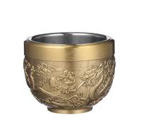 SEWACC Chinese Copper Teacup Vintage Dragon Pattern Tea Tumbler with Phoenix Embossed Design Antique Metal Tea Mug