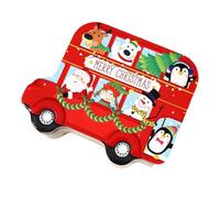 SEWACC Christmas Cookie Tin Box Car Shaped Tinplate Red Storage