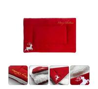 SEWACC Christmas Pet Mat Plush Warm Mattress Bed Thickened Washable Red | Soft Cloth Cushion, Embroidered Deer Pattern, Cozy Holiday Style, Suitable for Pets, Festive Decor