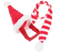 SEWACC Christmas Small Pet Hat and Scarf Set for Rabbit Guinea Pig Hedgehog Chinchilla, Red Knitted Xmas Cosplay Cap with Pom-pom, Party Costume for Small Animals